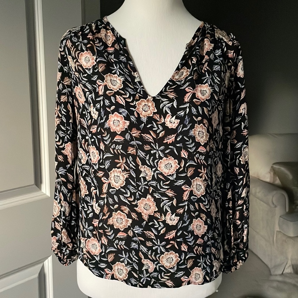 Joie Silk Floral Blouse Black XXS